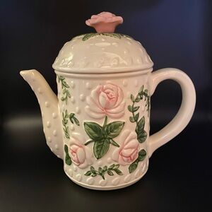 Floral Ceramic Teapot with Pink Roses